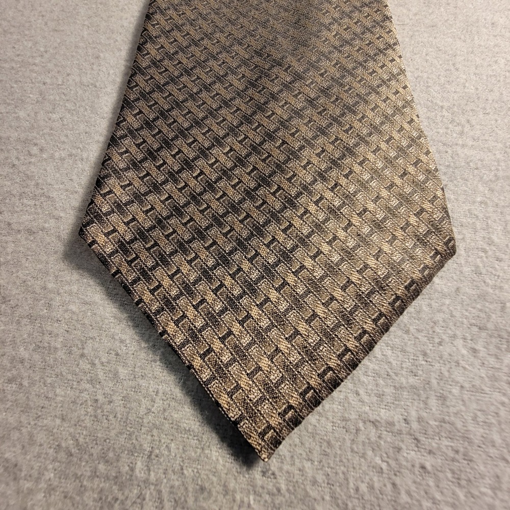 Vintage Calvin Klein Silk Necktie Mens OS Bronze Gold Basketweave Geometric